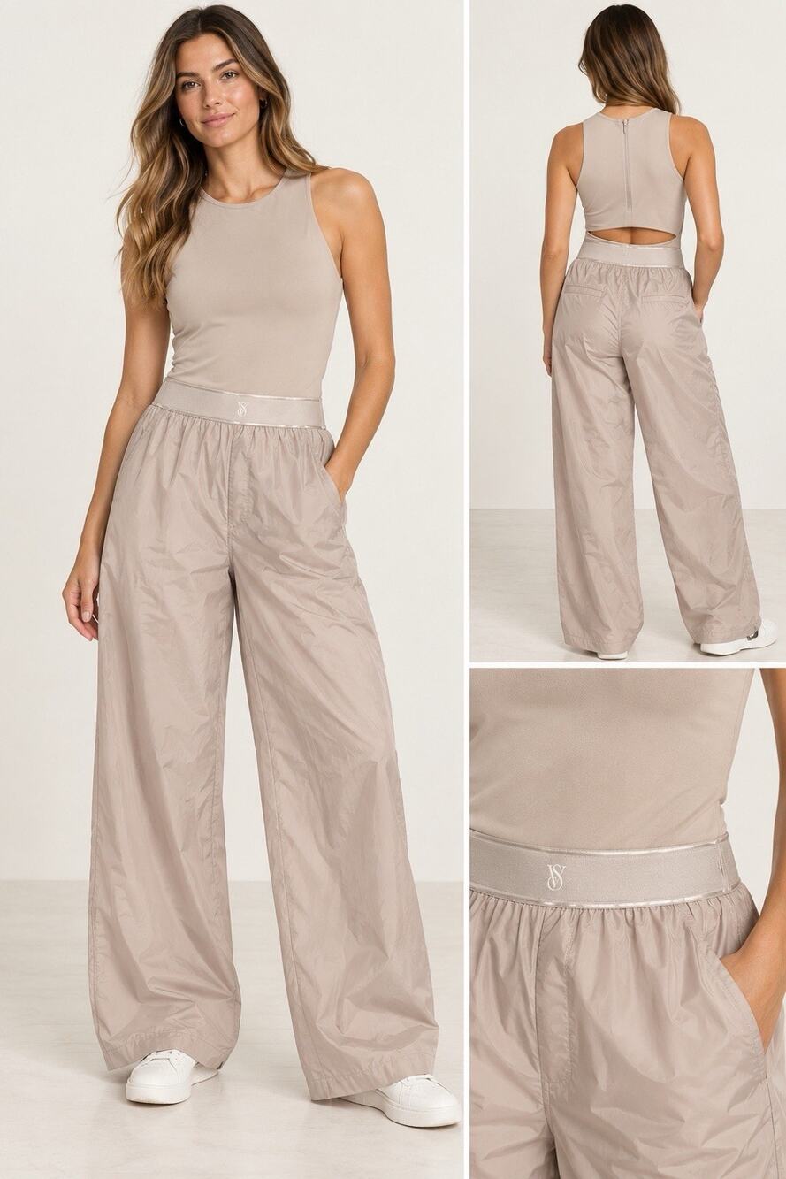 Victoria's Secret Jumpsuit Womens M Medium Taupe Beige Wide Leg Romper Sleeveles